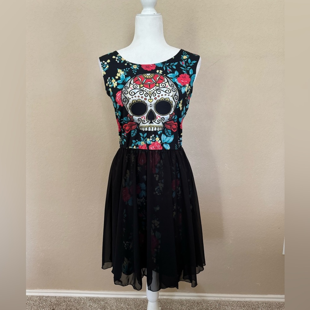 NEW BREED GIRL DAY OF THE DEAD CHIFFON DRESS